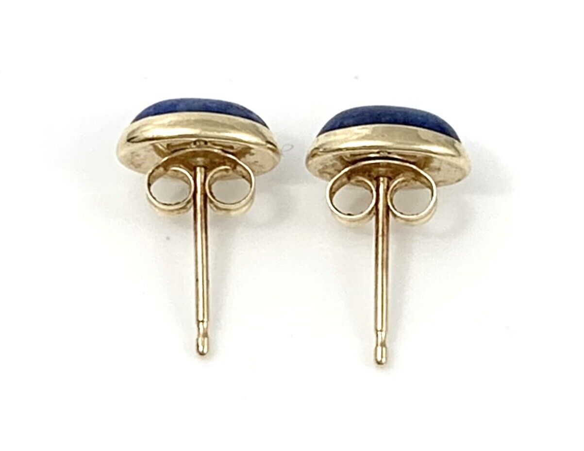 14k Gold Lapis Lazuli Oval Cabochon Stud Earrings