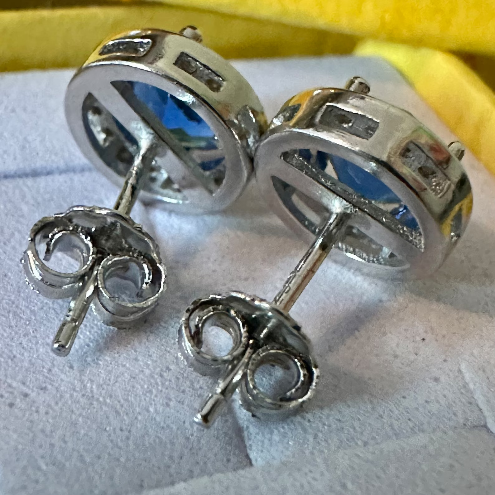 Tanzanite White Topaz 9MM Stud Earrings - 925 Silver