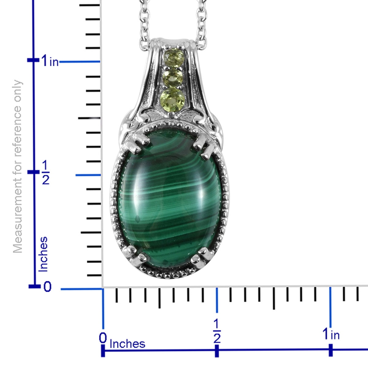 Stainless Steel Malachite Peridot Birthstone Pendant Necklace 20"" Women