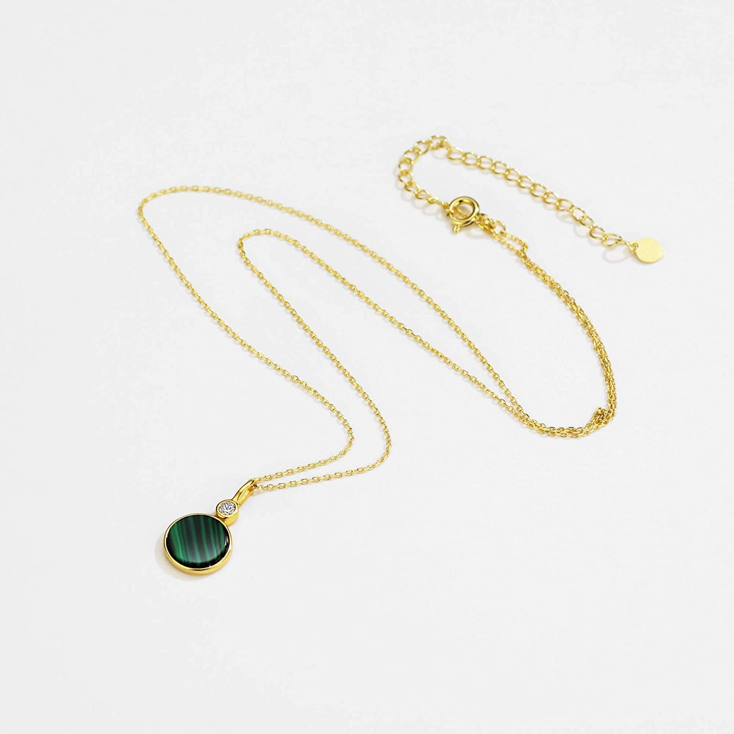 Malachite Pendant Necklace - 18K Gold Plated Silver