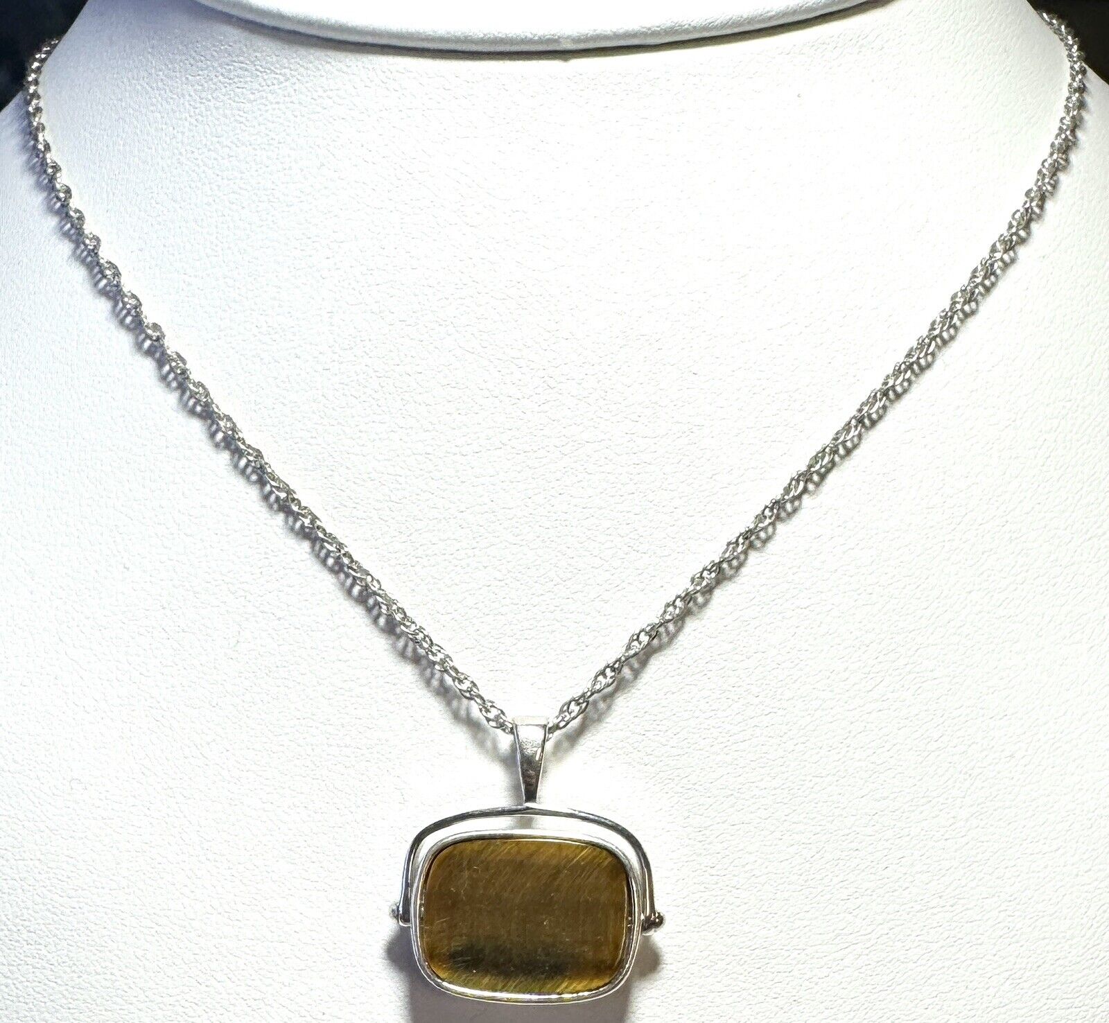 Malachite and Tigers Eye Reversible Pendant Necklace