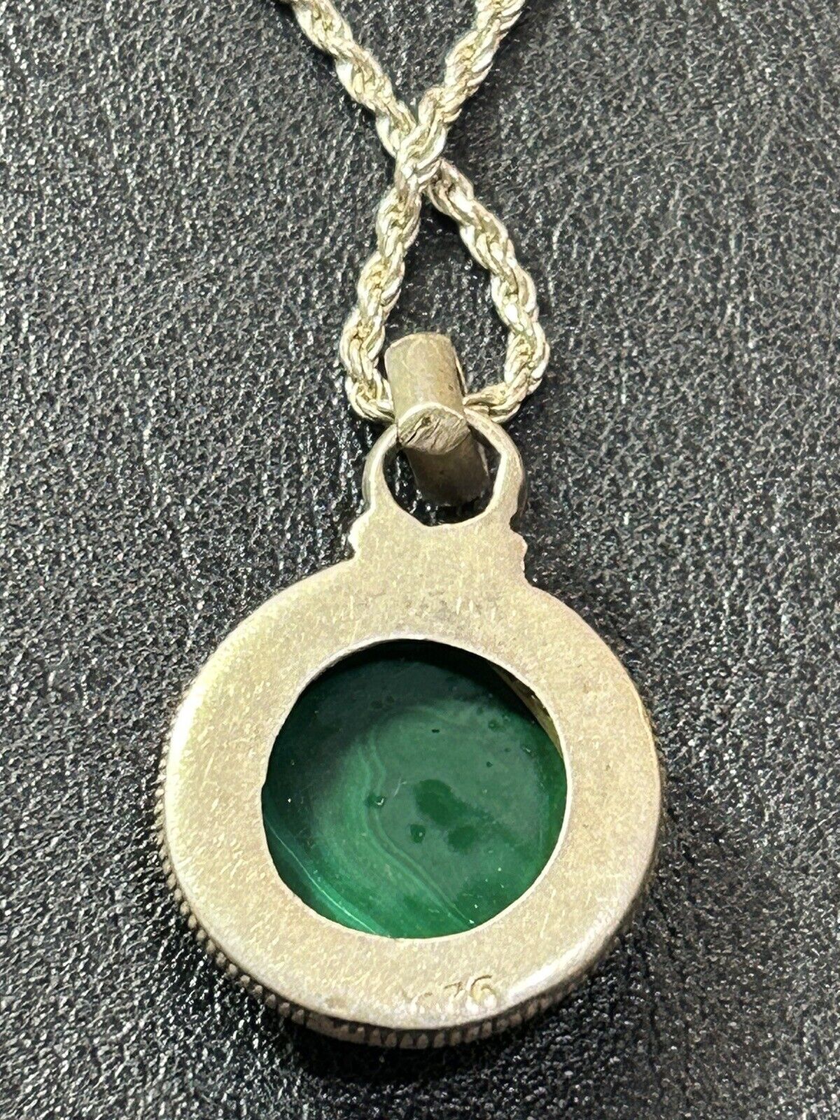 Malachite Pendant Necklace on 20" Sterling Silver Rope