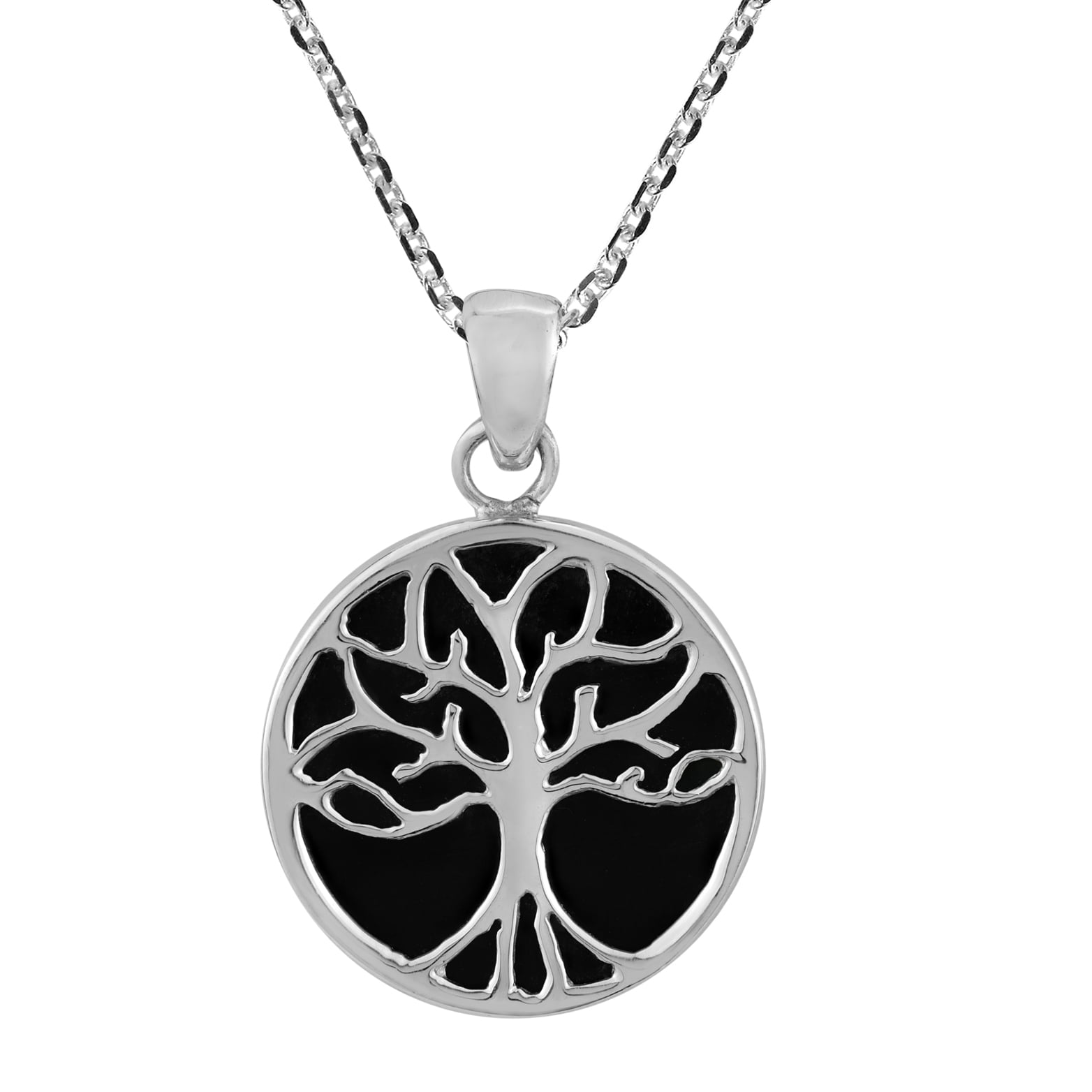 Tree Of Life Black Onyx Silver Pendant Necklace