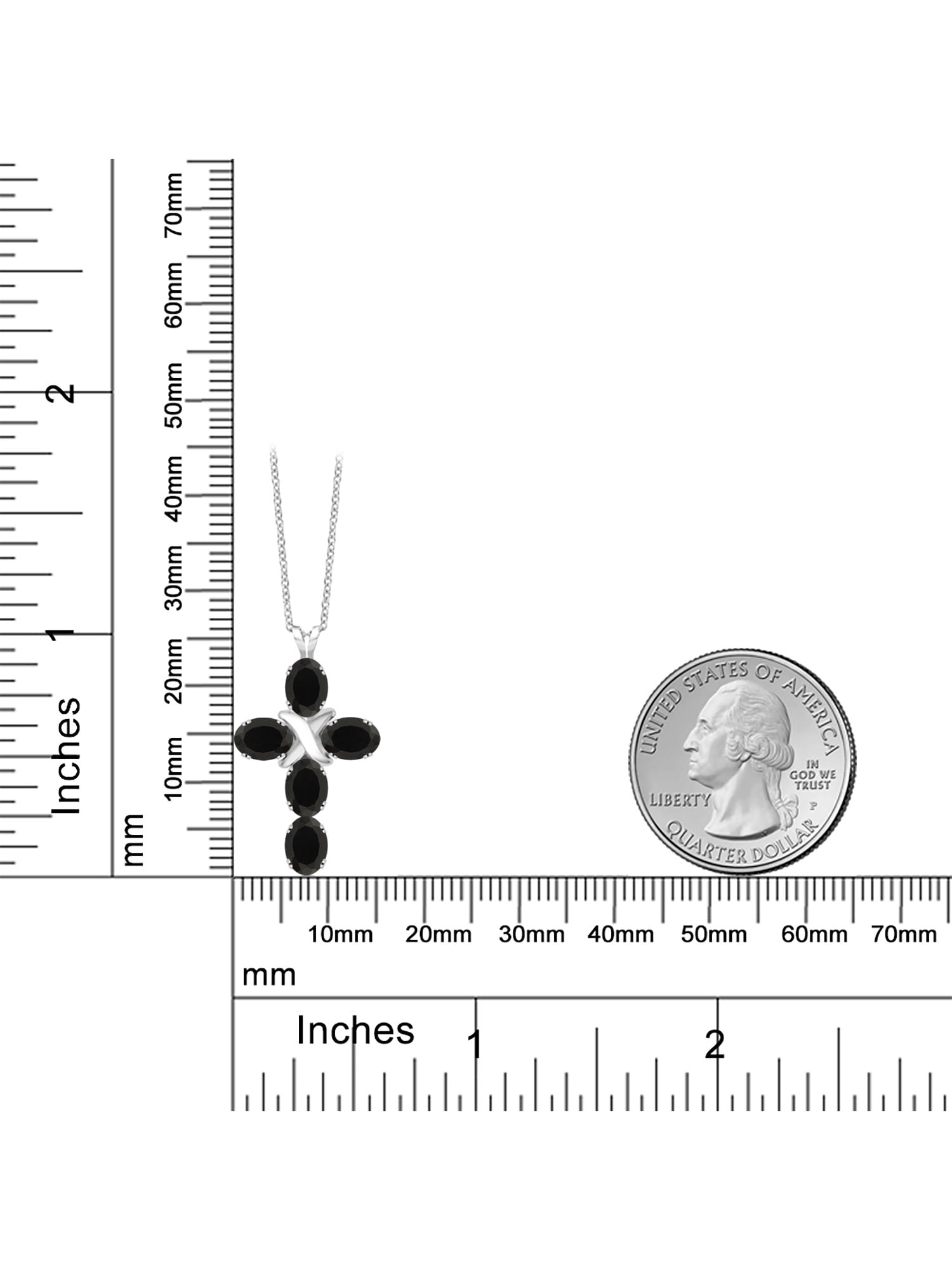 Black Onyx Cross Pendant Necklace, December Birthstone - 925 Sterling Silver