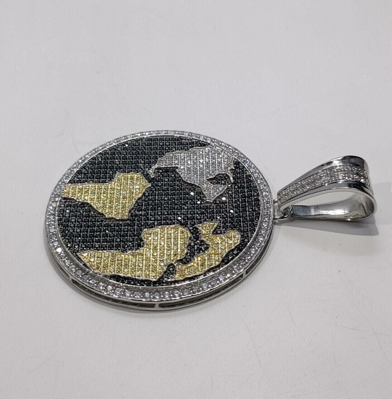 Men's "World Map" Pendant with Moissanite & Onyx