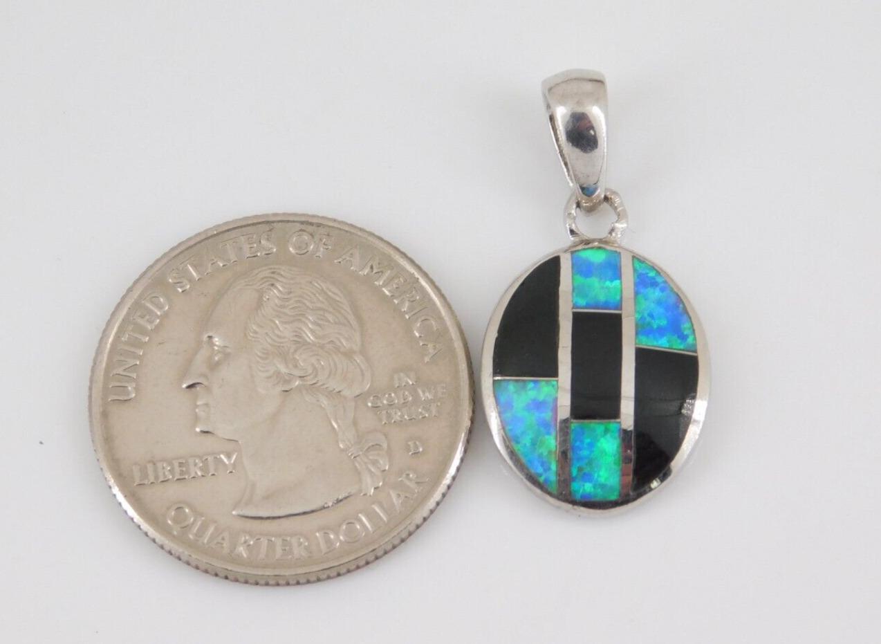 Opal & Onyx Pendant in 925 Sterling Silver