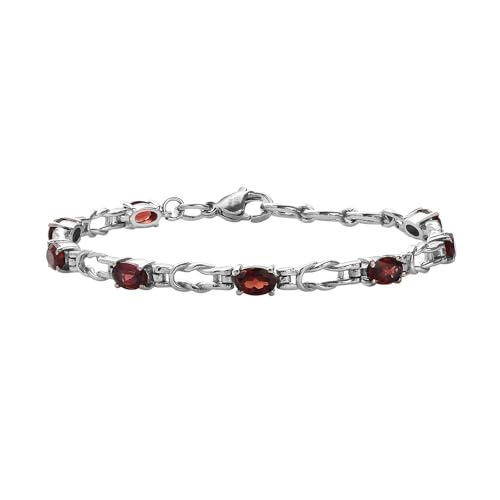 Natural Garnet Gemstone Stainless Steel Bracelet for Women