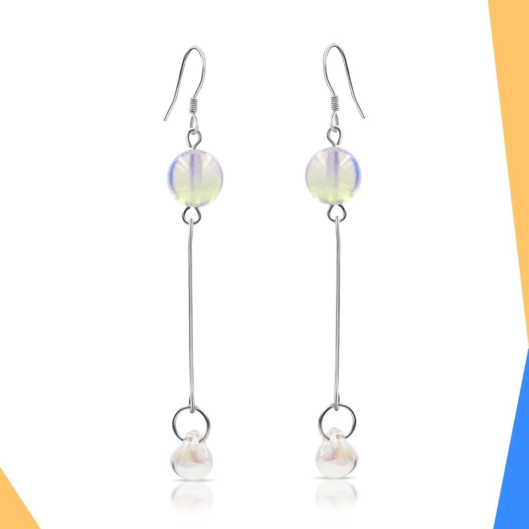 Glass Drop Moonstone Earrings - Sterling Silver by BESHEEK