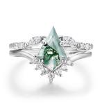 Moss Agate Gemstone Ring Set in Sterling Silver