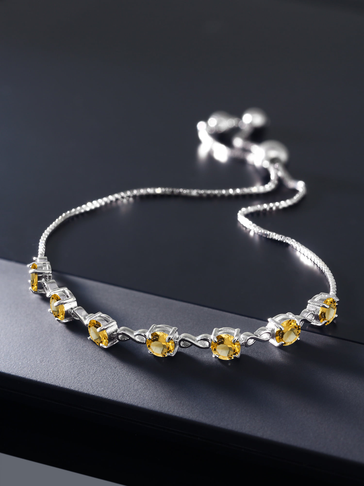 Round Yellow Citrine 925 Silver Tennis Bracelet - 2.24Ct