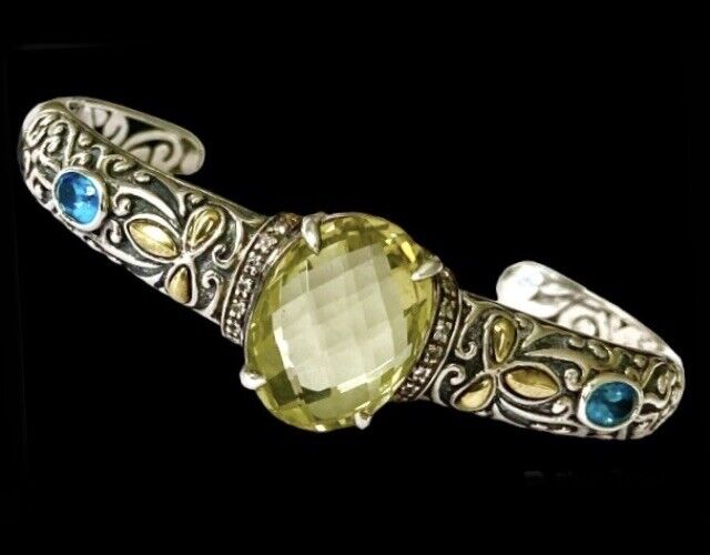 Sterling Silver LEMON CITRINE & BLUE TOPAZ Cuff Bracelet