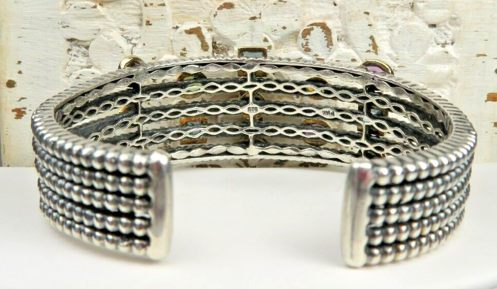 Multi Gemstone Sterling Silver & 14K Gold Bracelet