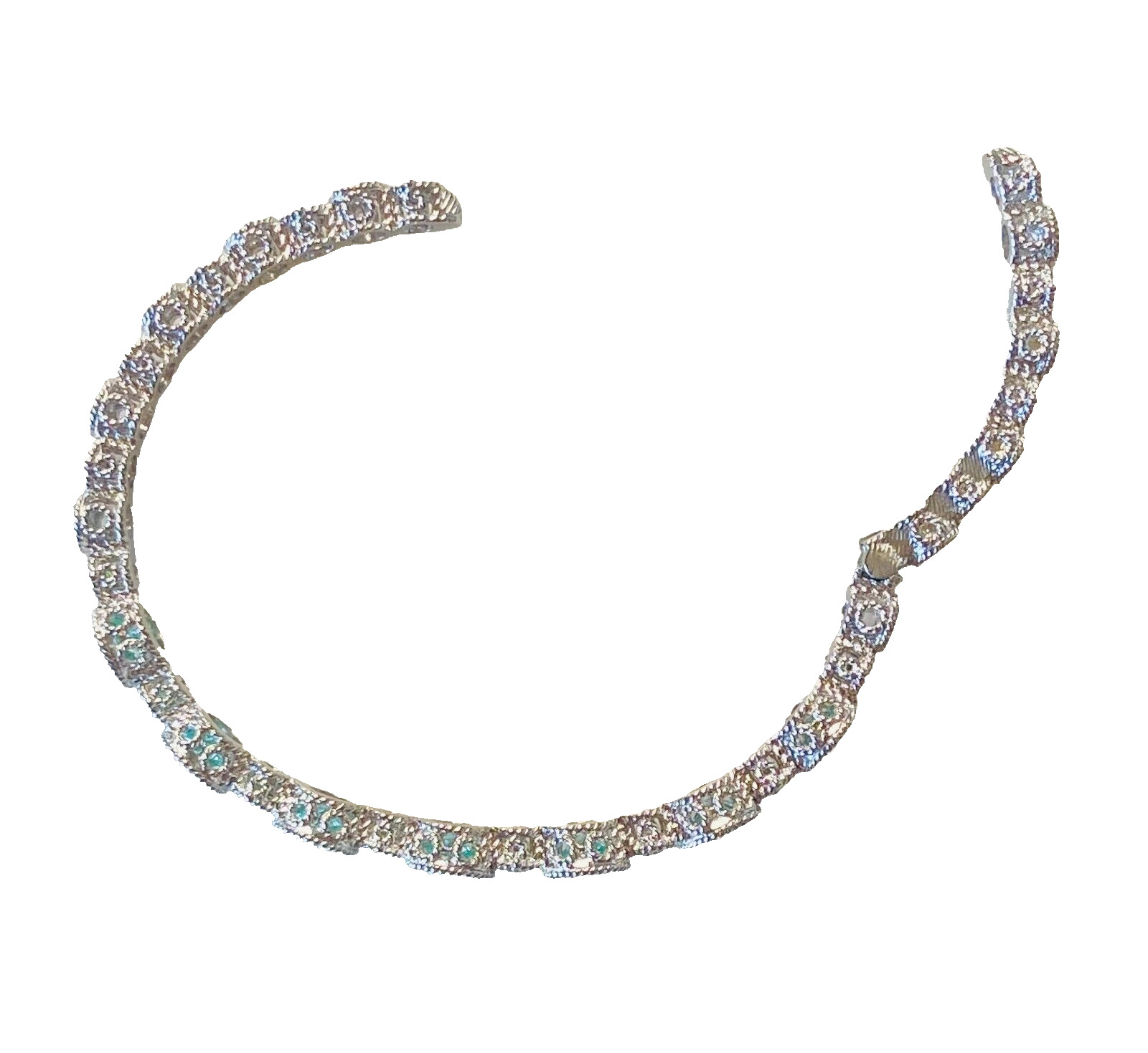 Sterling Teal Blue Diamonique & Peridot Cuff Bracelet