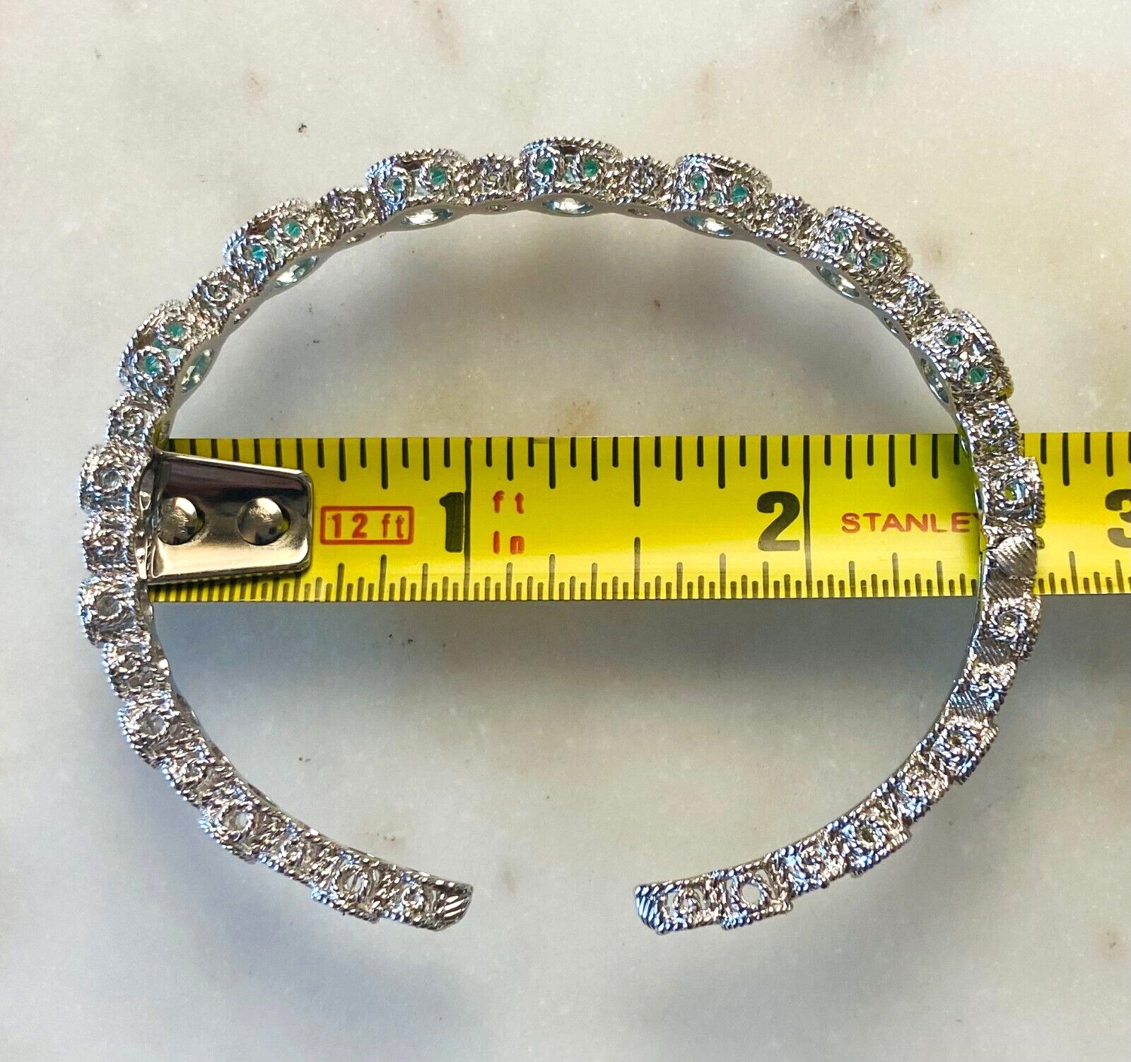 Sterling Teal Blue Diamonique & Peridot Cuff Bracelet