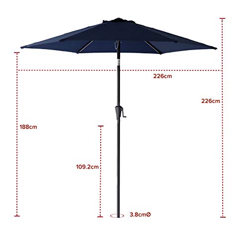 Navy Blue Outdoor Garden Parasol with Tilt and Crank