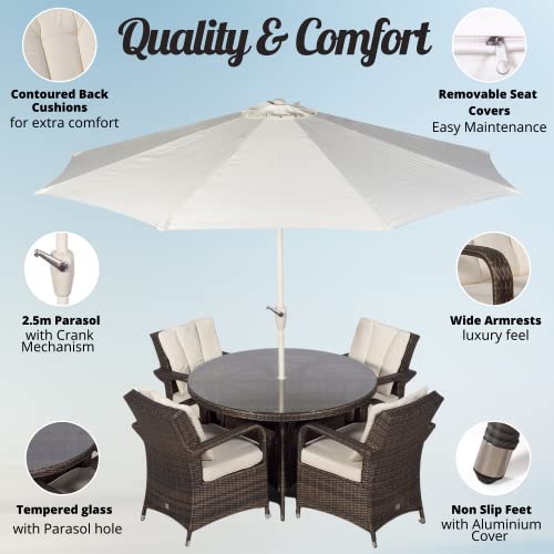 Luxury Rattan Dining Set with Parasol & Cover