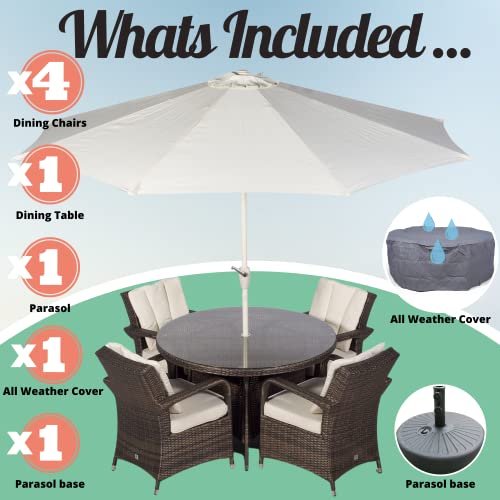 Luxury Rattan Dining Set with Parasol & Cover