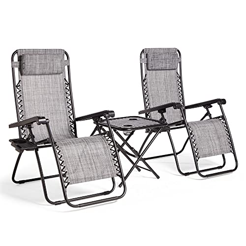 VonHaus Outdoor Reclining Chairs & Table Set - Grey
