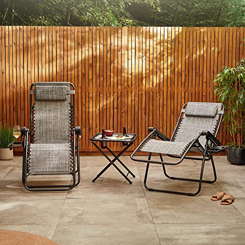 VonHaus Outdoor Reclining Chairs & Table Set - Grey