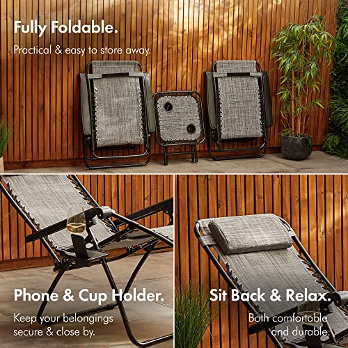 VonHaus Outdoor Reclining Chairs & Table Set - Grey