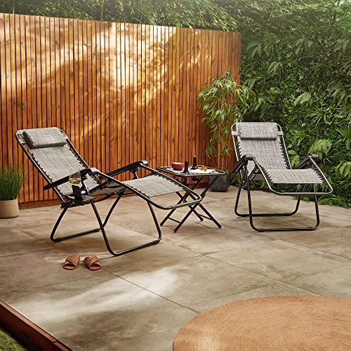VonHaus Outdoor Reclining Chairs & Table Set - Grey