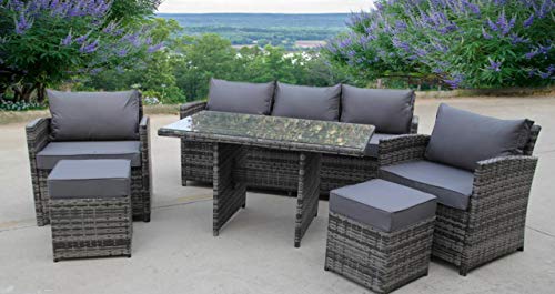 Grey Wicker Garden Dining Set with Corner Sofa