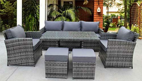 Grey Wicker Garden Dining Set with Corner Sofa