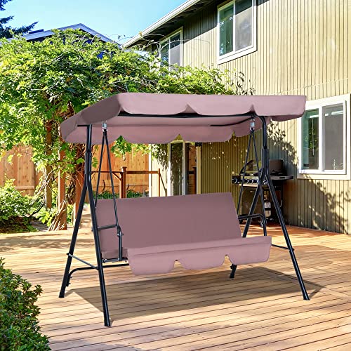 Brown metal garden swing with canopy