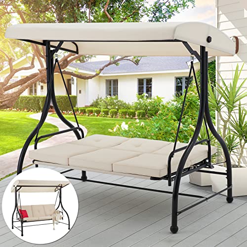 Adjustable Outdoor Garden Swing Bed with Canopy
