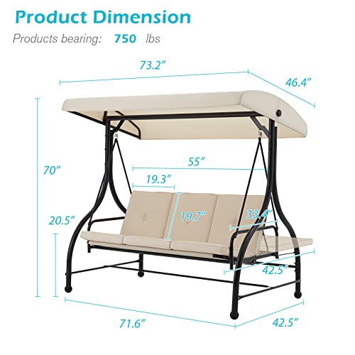 Adjustable Outdoor Garden Swing Bed with Canopy