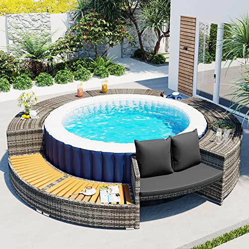 Merax Rattan Lazy Spa Surround with Storage