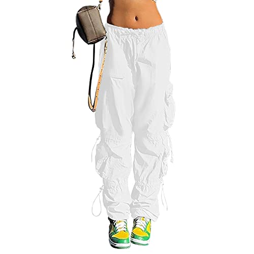 Baggy Parachute Cargo Pants for Women/Girls in White