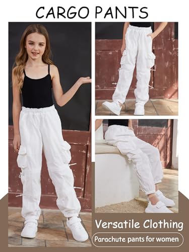 Baggy Parachute Cargo Pants for Women/Girls in White