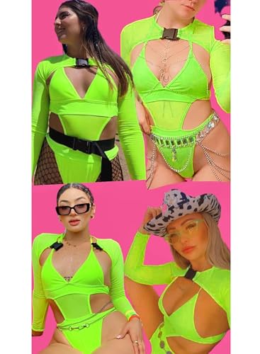 Women's EDC Festival Neon Bodysuit Shrug Crop Top