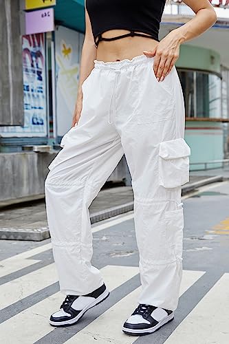 Baggy Parachute Cargo Pants for Women/Girls in White