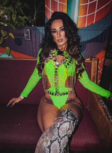 Women's EDC Festival Neon Bodysuit Shrug Crop Top