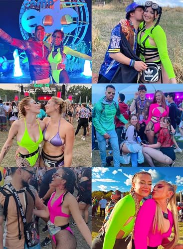 Women's EDC Festival Neon Bodysuit Shrug Crop Top