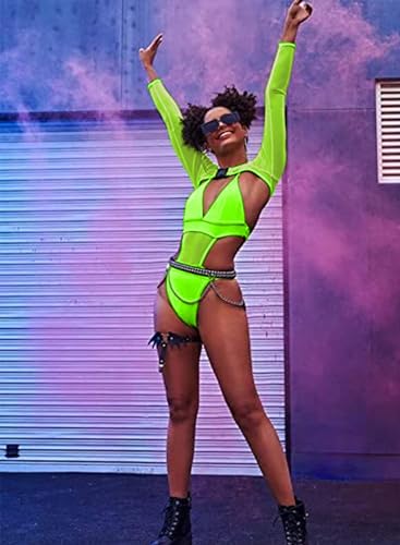 Women's EDC Festival Neon Bodysuit Shrug Crop Top