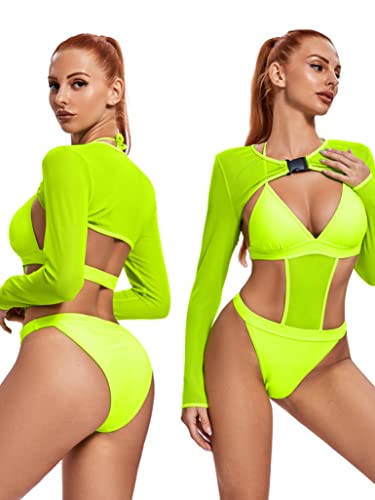 Women's EDC Festival Neon Bodysuit Shrug Crop Top