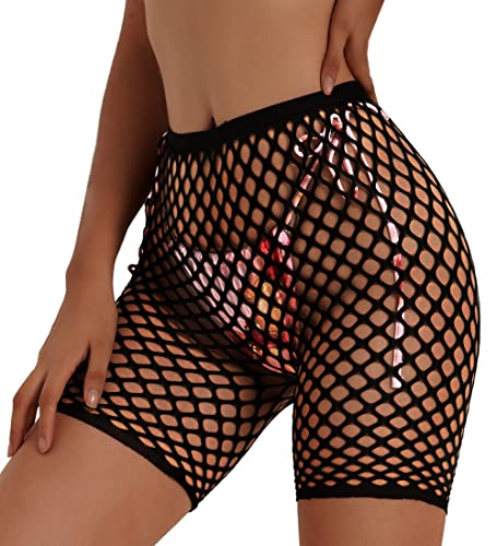 Lunedear Women's High Waist Fishnet Biker Shorts