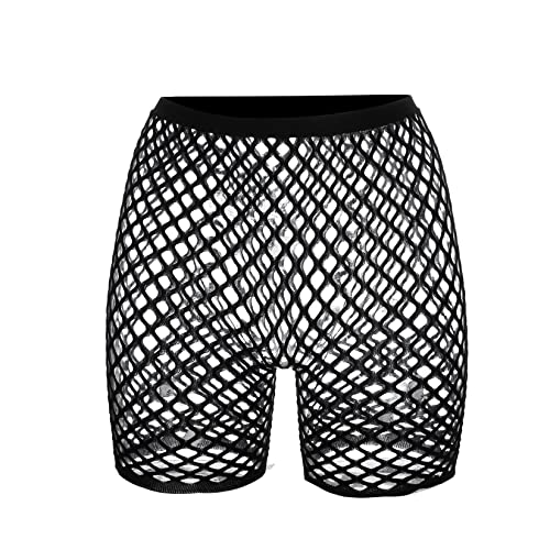 Lunedear Women's High Waist Fishnet Biker Shorts