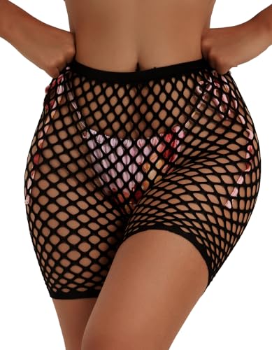 Lunedear Women's High Waist Fishnet Biker Shorts