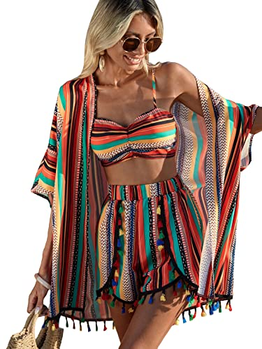 Verdusa Women's 3 Piece Kimono Outfit Set