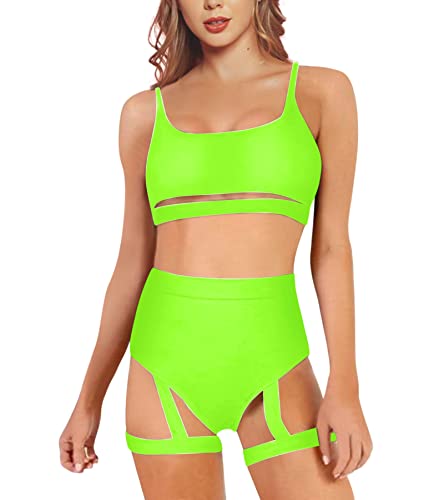 Green Underboob Cutout Rave Festival Bodysuit & Bottoms