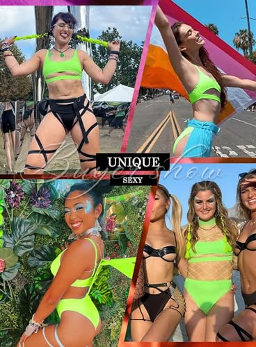 Green Underboob Cutout Rave Festival Bodysuit & Bottoms