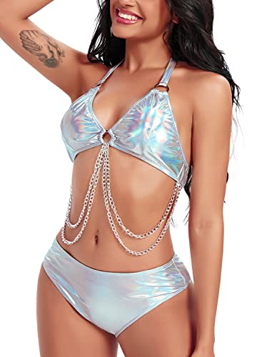 EDC Metallic Holographic Body Chain Harness - Festival Set