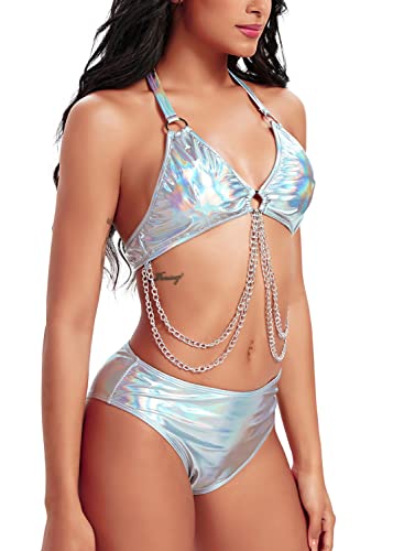 EDC Metallic Holographic Body Chain Harness - Festival Set