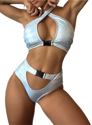 Holographic Buckle Bikini Set for Rave Outfits