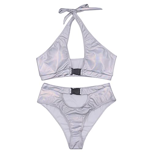 Holographic Buckle Bikini Set for Rave Outfits