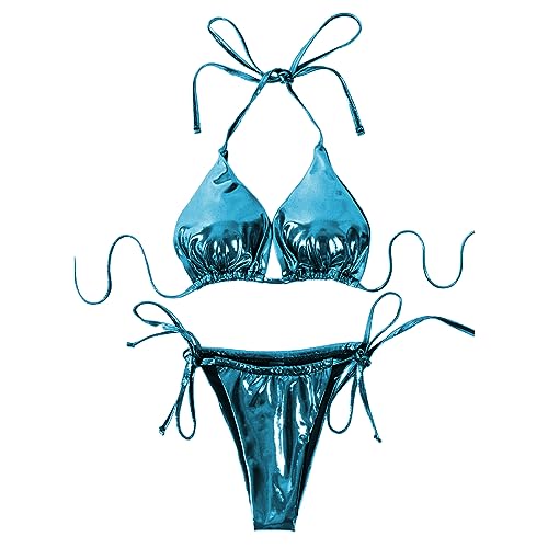 ZGMYC Women's 3 Piece Metallic Swimsuit Festival Set